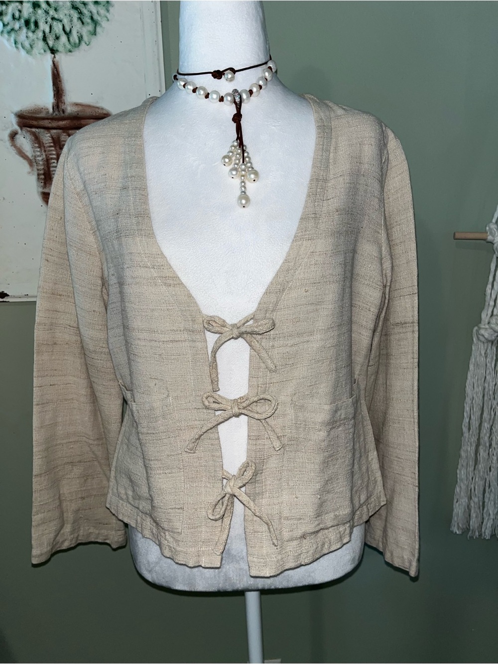 J Jill Silk Blend Beige Tie-Front Lightweight Jacket